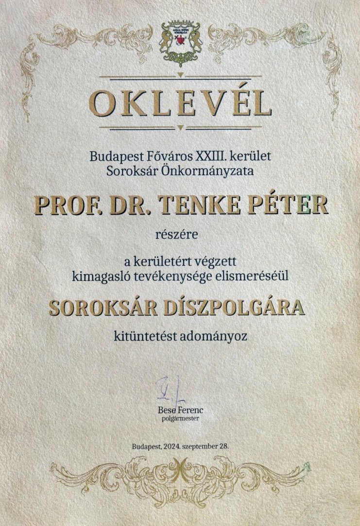 Prof. dr. Tenke Péternek Soroksár díszpolgára