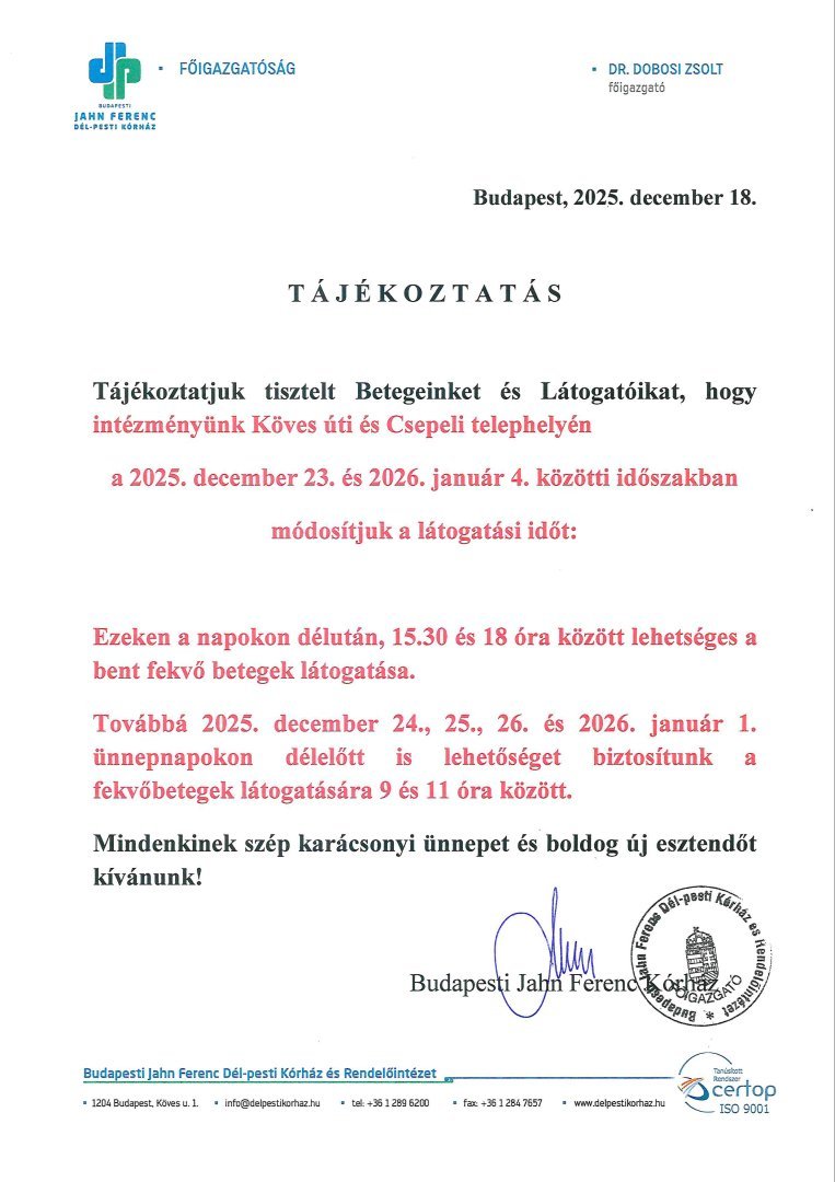 ünnepi látogatási rend