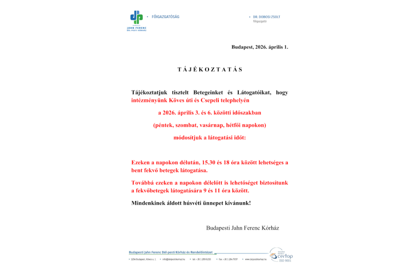 Ünnepi látogatási rend