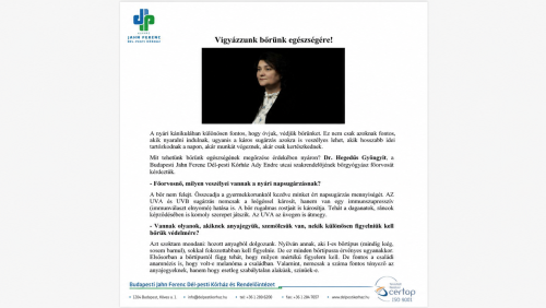 Vigyázzunk bőrünk egészségére!